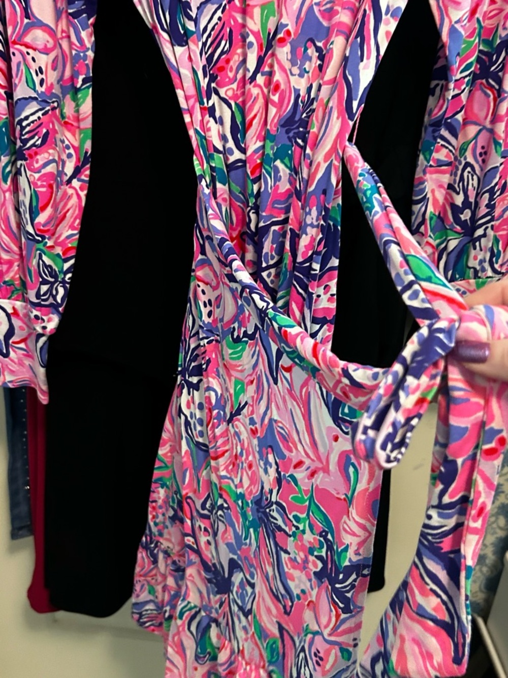 NWT Lilly Pulitzer NWT Pink Multi Floral V-Neck Dress L/S Size Medium Send Offer - Picture 5 of 6